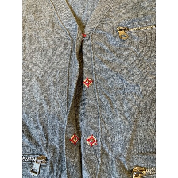 Cop Copine Women's Gray V-Neck Knit Cardigan Sweater Zip Pockets Rayon+Cashmere - Picture 4 of 10